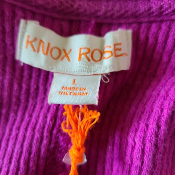 KNOX ROSE WOMEN'S RASPBERRY PINK LONG SLEEVE THERMAL ''WAFFLE'' SIZE LARGE VNECK - Picture 5 of 7